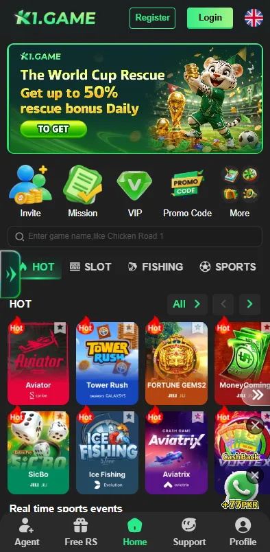 k1 game home page display